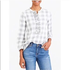 J crew 100% cotton mercantile size small 1/4 button down plaid flannel soft blou